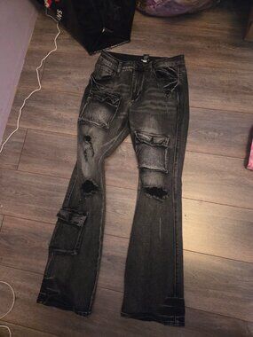 Hottopic long skinny to flare grunge jeans size S